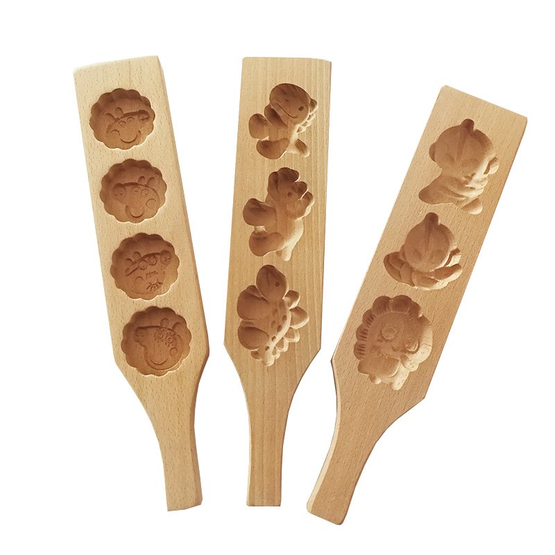 儿童卡通花样馒头月饼模具立体3D可爱绿豆糕点南瓜饼面食木质模子