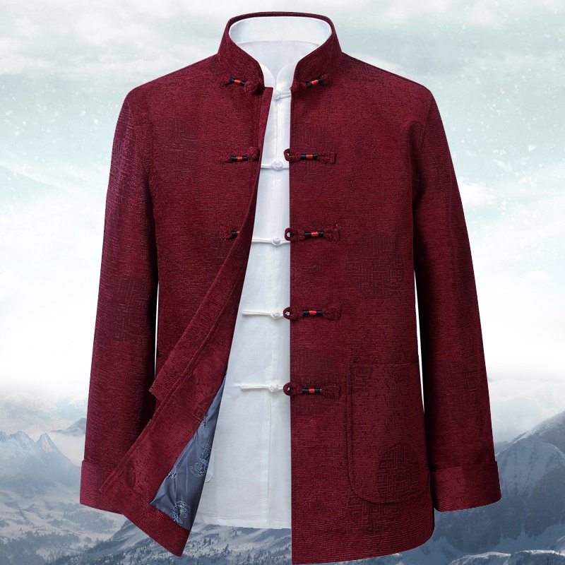 中老年唐装男夹克春秋爸爸装婚礼服中国风外套老人生日过寿星衣服