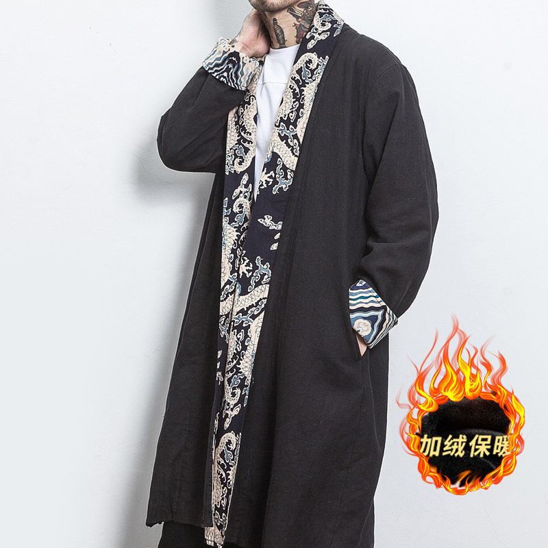 春冬浮世绘道袍中国风男装披风斗篷式古风男士中长款风衣外套汉服