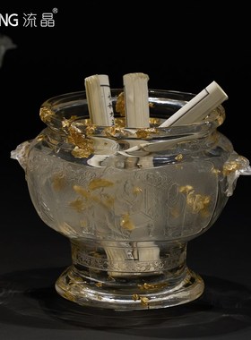 流晶 聚宝盆招财进宝新中式玄关售楼处办公室柜子桌面摆件祥云盆