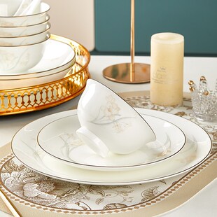 骨瓷盘子菜盘家用新款高级感轻奢餐具饭盘微波炉专用陶瓷碗碟套装