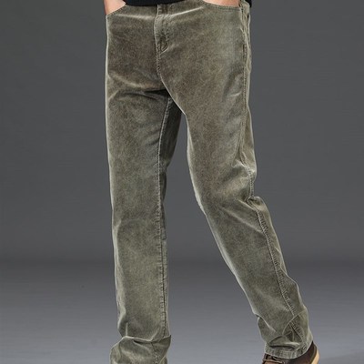 灯芯绒裤子男春秋款直筒宽松男士休闲裤中年爸爸卡其色商务纯棉裤