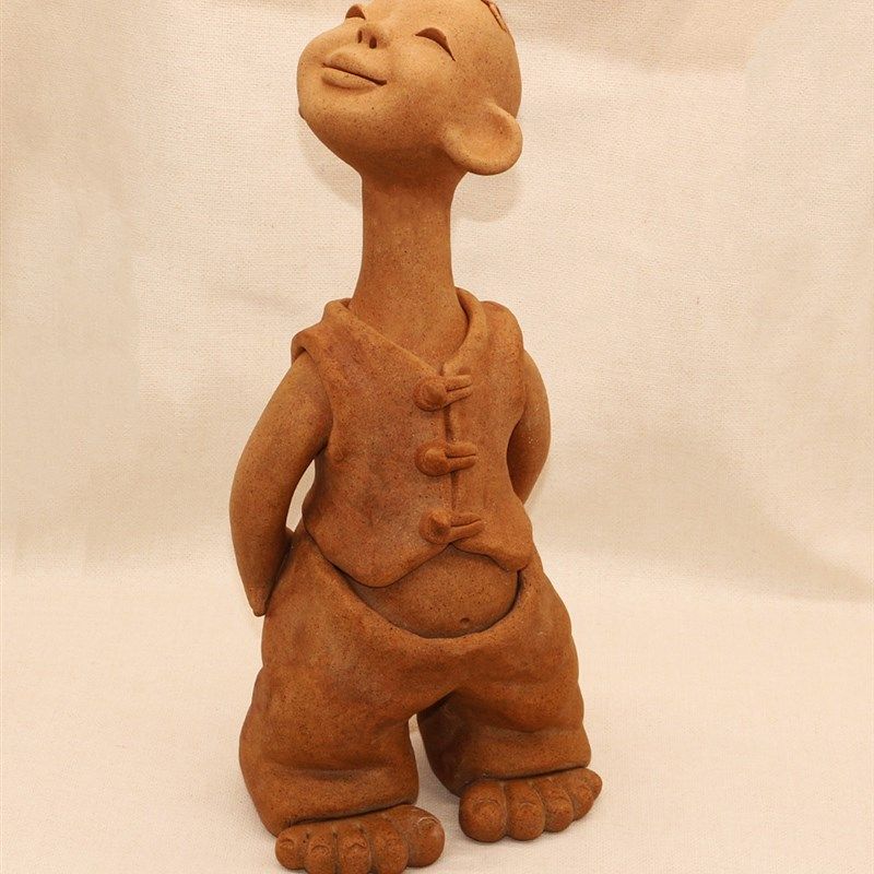 陶瓷工艺品纯手工土陶泥人家居饰品人物摆设粗陶泥人陶土娃娃学童