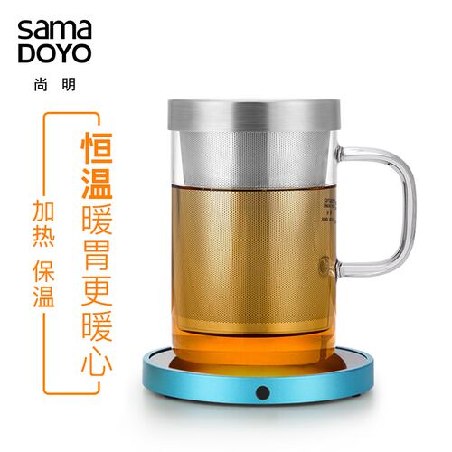 尚明加厚玻璃杯耐热水杯带盖过滤不锈钢内胆花茶杯泡茶杯办公口杯