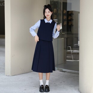 小个子短款西装马甲女2024秋季新款高级感职业衬衫百褶半身裙套装