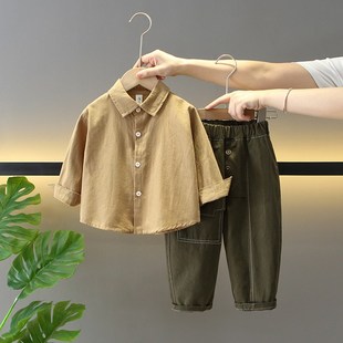 儿童毛衣套装2024新款春秋装男童酷帅针织外套男孩秋季衬衣三件套