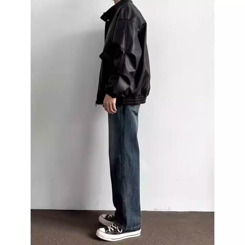 美式vibe提档版型裤子深蓝色牛仔裤男款秋季宽松垂感高级感直筒裤