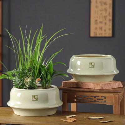简约小盆景陶瓷花盆中式古典透气小叶赤楠文竹专用蝴蝶兰绿植盆