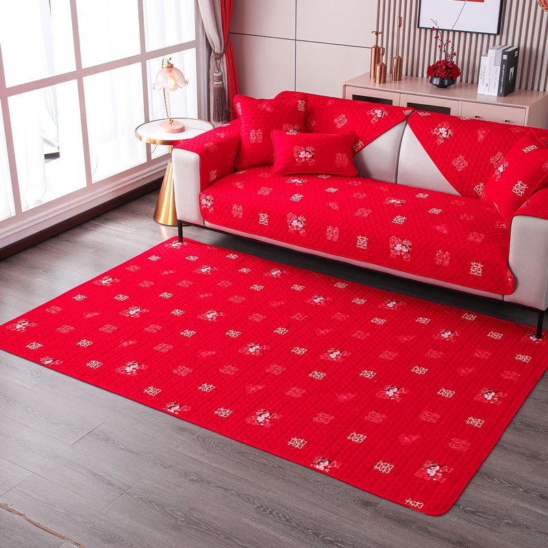 结婚飘窗地垫红色婚房阳台喜庆卧室床边窗台垫榻榻米全棉垫子定制