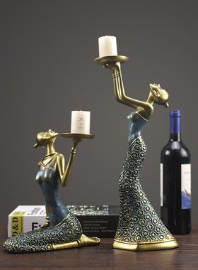 欧美式创意复古美女孩烛台摆件 家居客厅餐桌人物装饰工艺摆设品