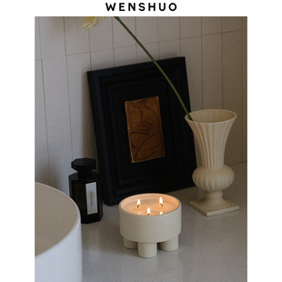 饰客厅卧室 WENSHUO奶油四足高脚香薰杯蜡烛拍摄摄影家居摆件装