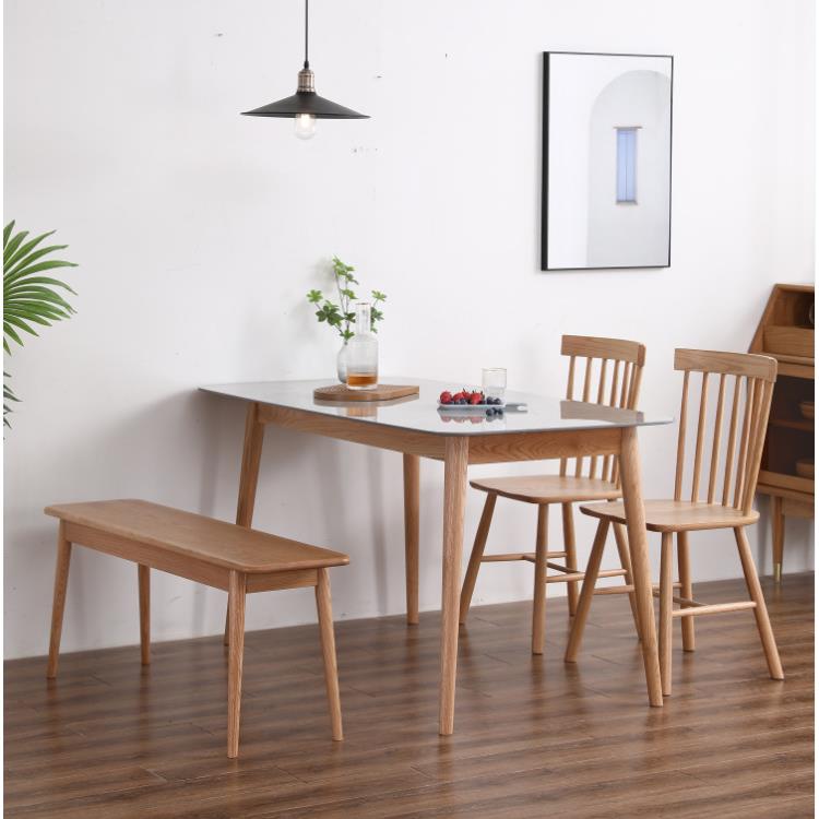实木岩板餐桌椅组合家用小户型1.4米橡木日式北欧简约风大理石