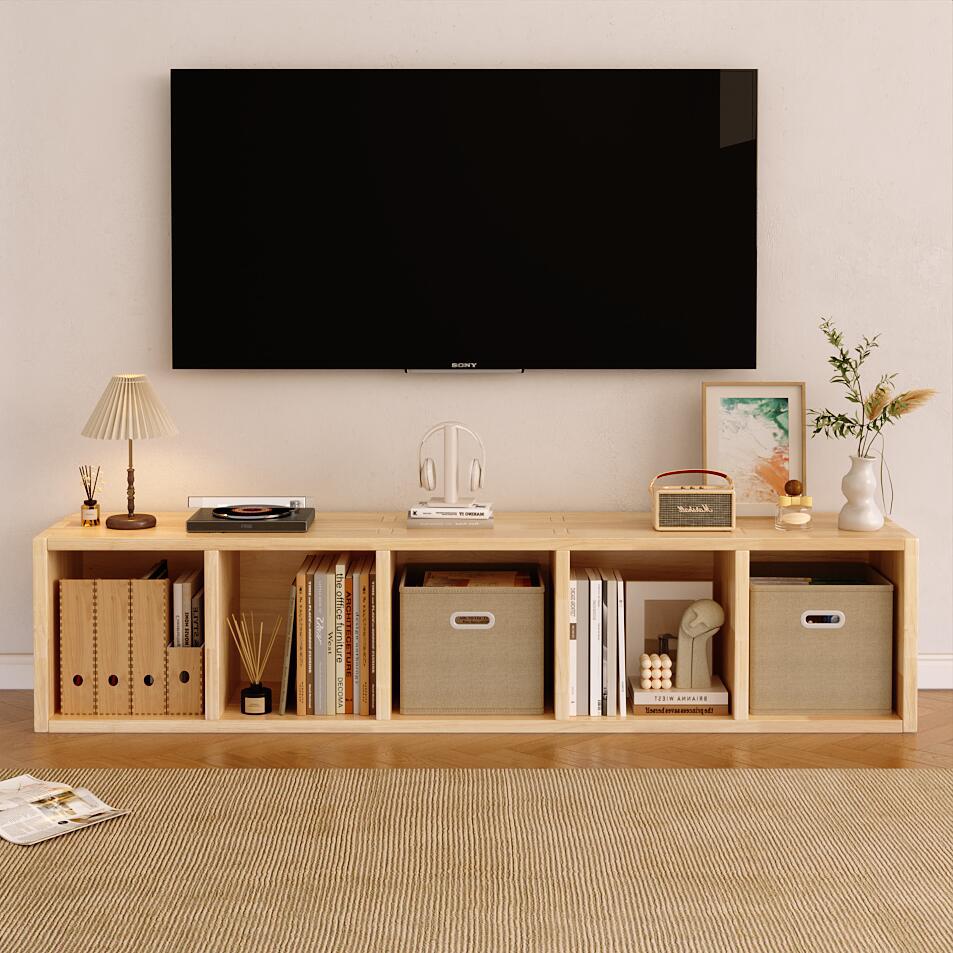 实木电视柜书架一体落地置物柜去客厅化书柜靠墙储物柜格子柜矮柜