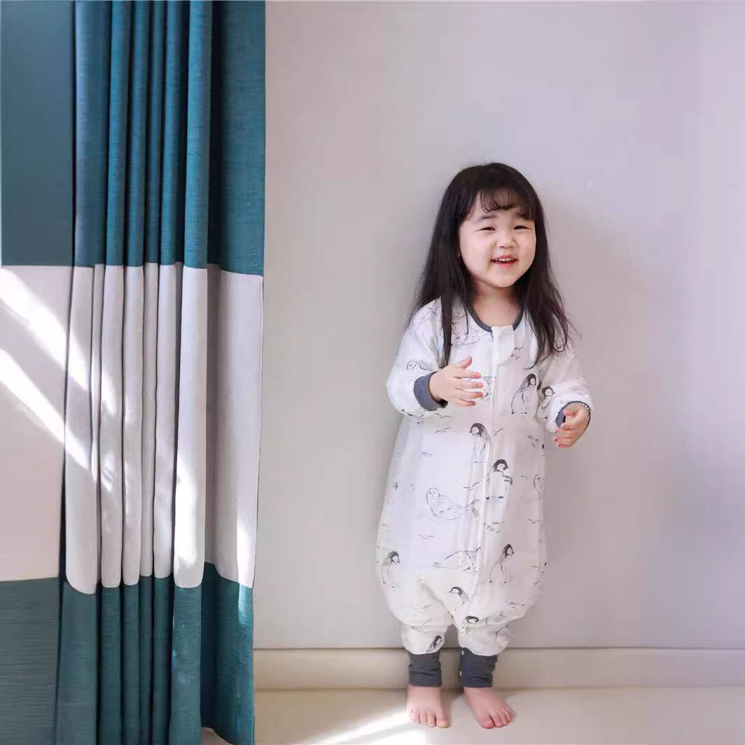 2025春秋长袖四层竹棉纱布分腿睡袋婴幼儿防踢被防惊跳宝宝连体衣