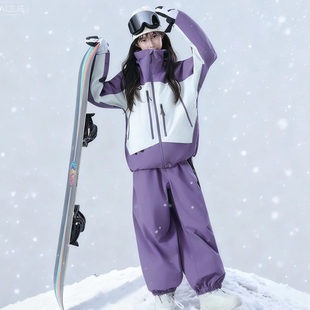 滑雪服套装女男款单板防水加厚全压胶专业拼色雪服衣裤套装3L美式