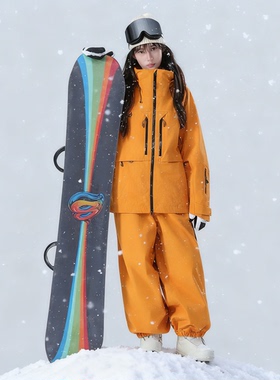 滑雪服套装女男款衣裤单板防水加厚全压胶专业雪服衣裤套装3L美式