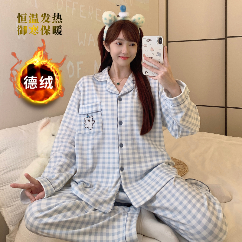 【猫猫甄选】 2025睡衣女秋冬加厚舒棉绒长袖长裤德绒家居服D3