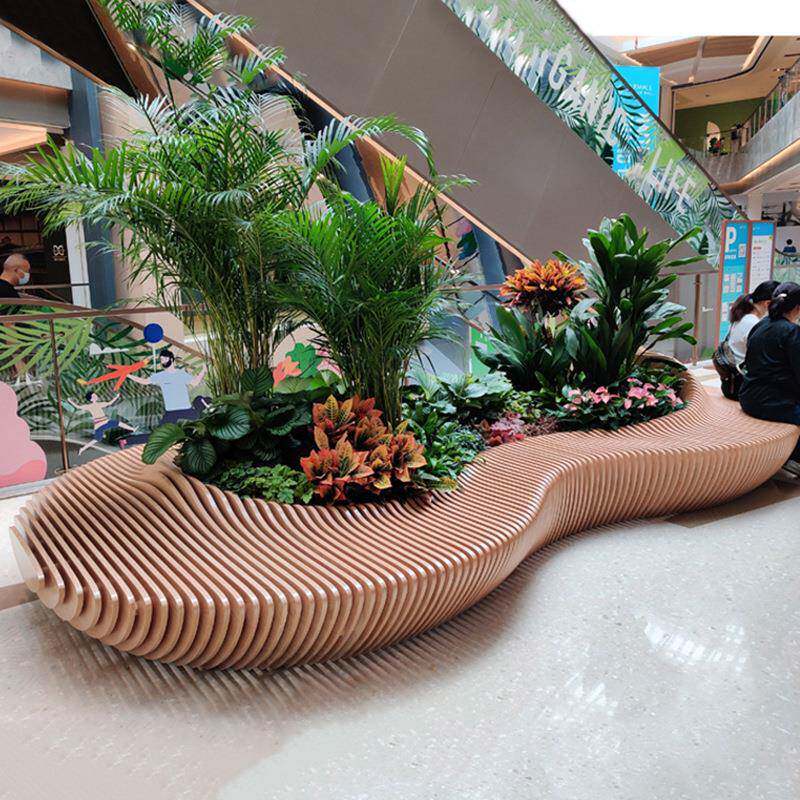 木制切片座椅花坛树池坐凳弧形种植花池防腐木艺术凳实木艺术凳