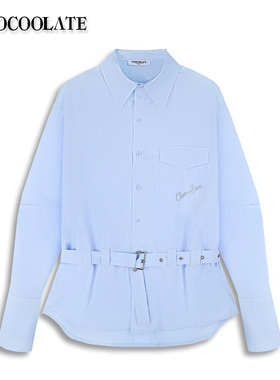 ：CHOCOOLATE设计感字母烫仿钻收腰长袖衬衫CCLSTXKL03060