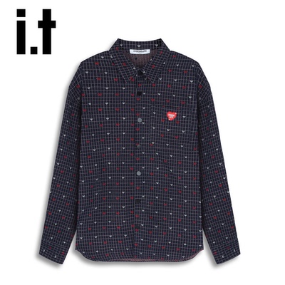 ：CHOCOOLATE撞色爱心格仔翻领长袖衬衫CCLSTXKL63820