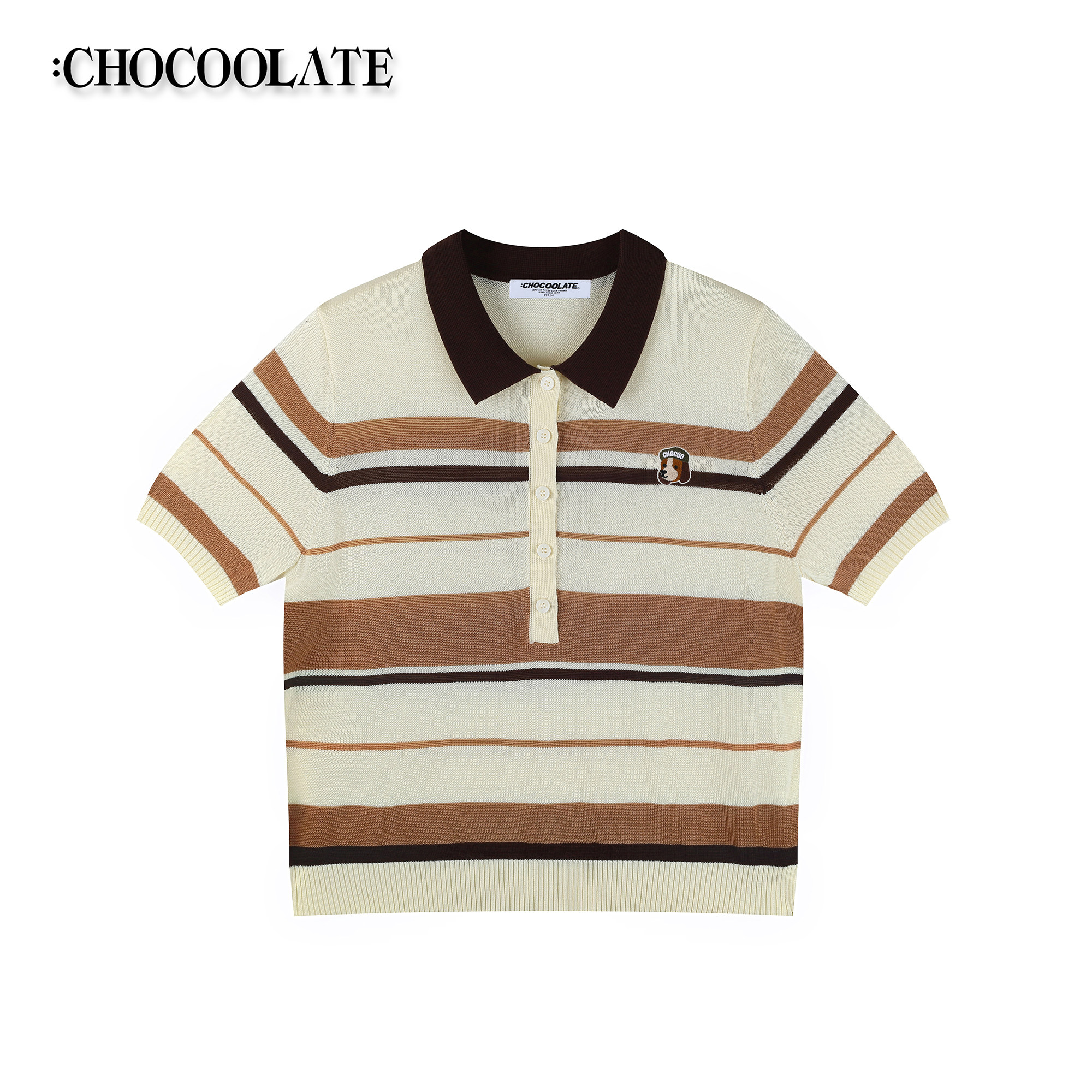 ：CHOCOOLATE复古条纹翻领显瘦针织衫6171-1320400