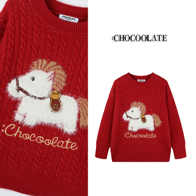 ：CHOCOOLATE马上有钱新年秋冬趣味小马提花情侣毛衣6164-1316497