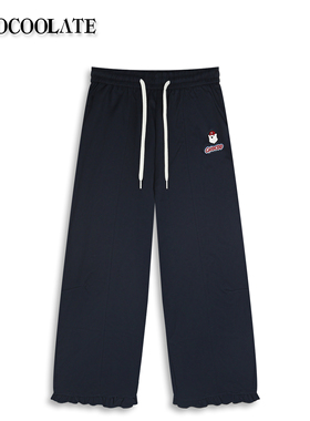 ：CHOCOOLATE刺绣小狗花边裤脚直筒裤CCLPTXKL02970