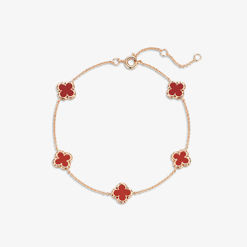 纯银红玛瑙幸运四叶草手链女轻奢