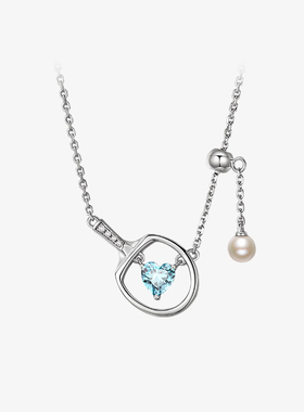 纯银淡水珍珠乒乓球拍吊坠项链