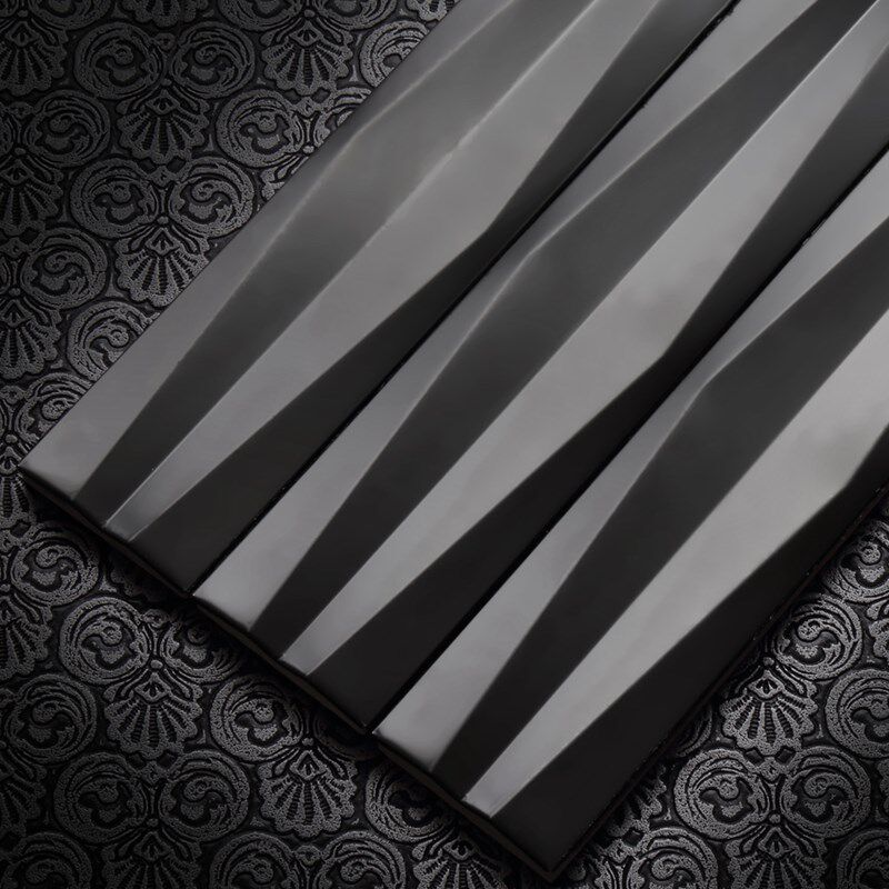 黑色立体菱形长条金属马赛克瓷砖餐厅咖啡厅吧台不锈钢墙砖背景墙