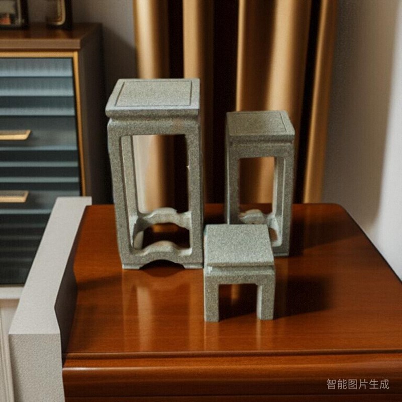 青石花架天然石头底座整石加工中式石头架桌面摆件石材花盆架台座