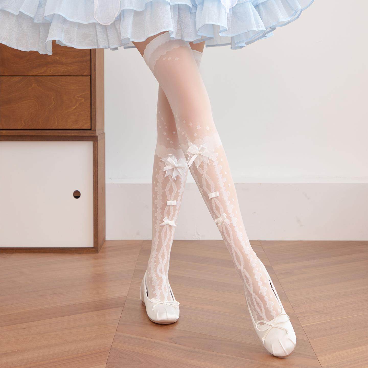 辣妹y2k黑色过膝丝袜女洛丽塔蝴蝶结玻璃丝袜透明lolita水晶袜子,女士内衣/男士内衣/家居服,长筒袜,淘宝优惠券,粉丝福利购,淘宝优惠卷