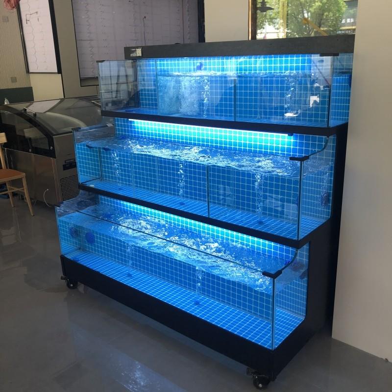 三层海鲜池定做海鲜鱼缸定做海鲜缸贝类池饭店定制商用制冷一体机