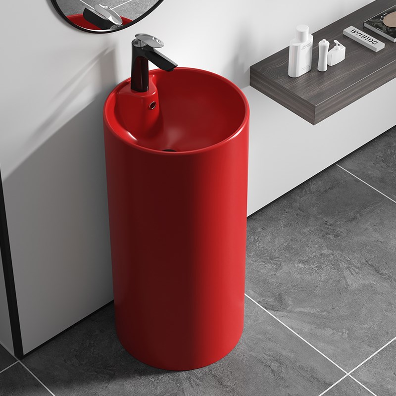 立柱盆酒店卫生间小户型洗手盆陶瓷落地一体盆洗脸盆彩色