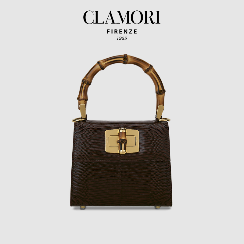 CLAMORI意大利竹节包蜥蜴纹新款小牛皮轻奢斜挎包手提包小方包