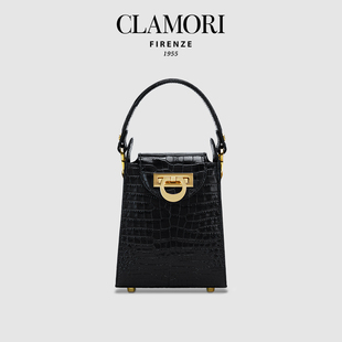 CLAMORIFIRENZE1955黑金色鳄鱼纹牛皮Bee蜜蜂手机包意大利蜜蜂包