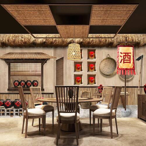 仿古酒馆客栈直播间背景壁画