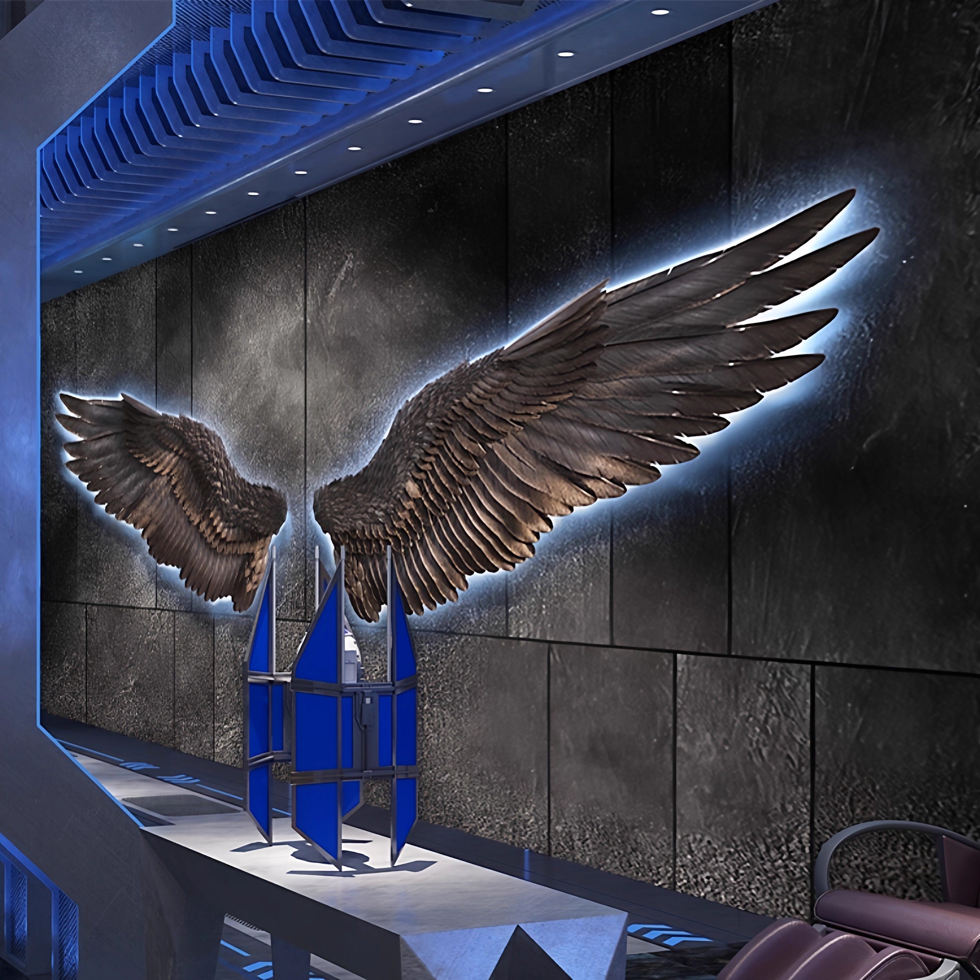 5D立体天使翅膀墙纸网红直播打卡背景壁纸酒吧健身房翅膀KTV壁画