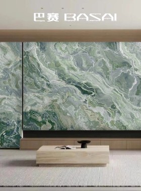 感3d立体壁纸轻奢绿色大理石纹墙纸客厅民宿房间电视背景墙纸