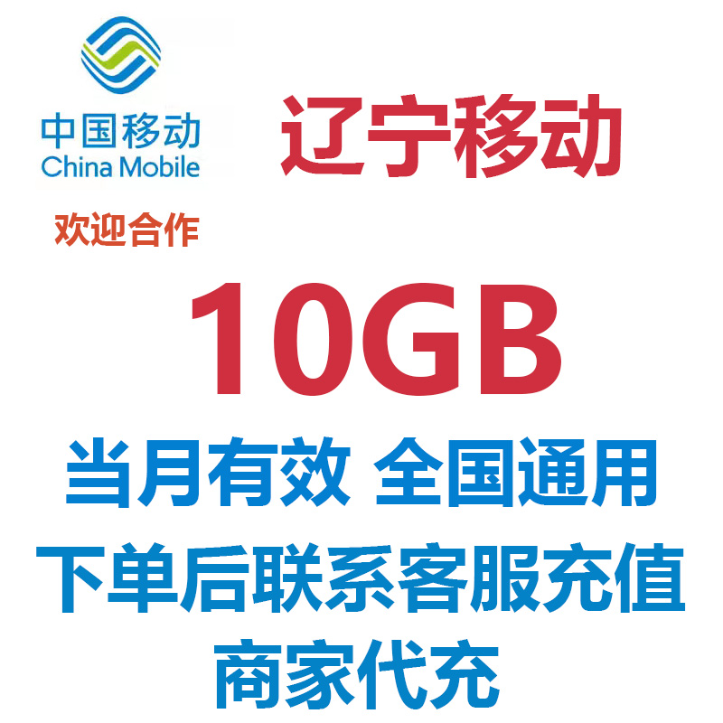 辽宁移动流量充值10GB手机流量流量包当月有效4G5G全国通用月包