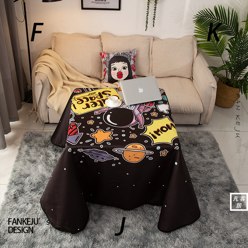 新款卡通宇航员加厚防水烤火罩长正方形桌电暖炉桌罩茶几烤火桌布