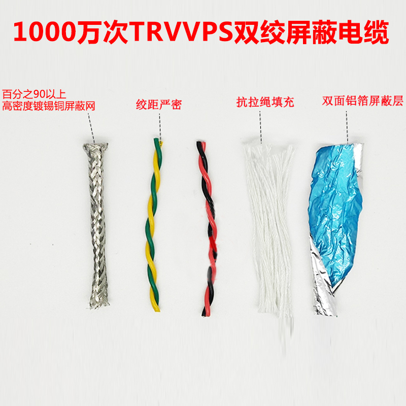 灰色拖链柔性绞屏蔽线TRVVP 0.高速移动随行电缆耐弯曲信号线