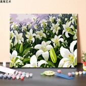 数字油画手工填充新百合卉手绘涂色客厅装 饰丙烯油彩画画
