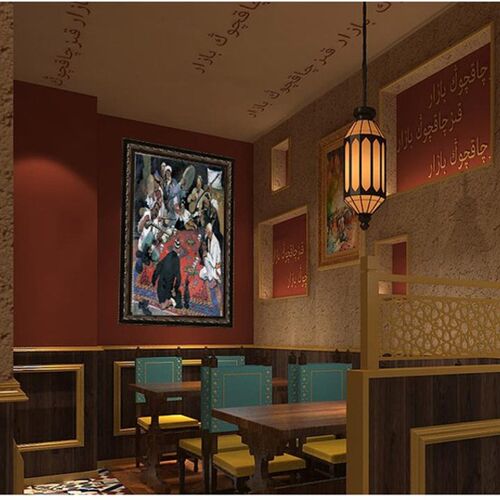 新疆饭店装饰画酒店烧烤店客厅包厢墙壁复古木框画挂毯挂饰
