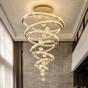 楼梯吊灯挑空别墅客厅大灯现代楼中楼跃层挑高复式楼水晶灯具