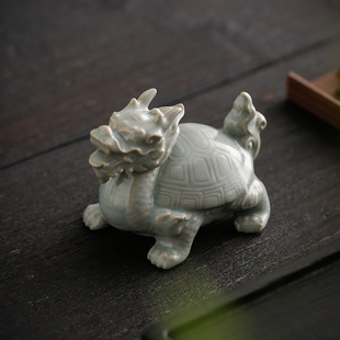 创意陶瓷招财龙龟茶宠茶玩鱼缸造景客厅茶空间装饰品