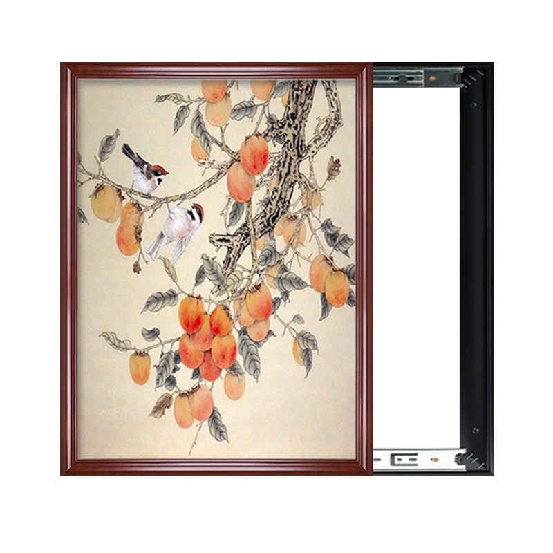 电表箱装饰画中式实木框电闸盒装饰遮挡箱家用竖推拉免打孔遮挡