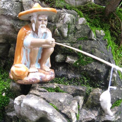 假山盆景陶瓷钩鱼翁水族鱼缸吸水石上水石造景钓鱼陶瓷品