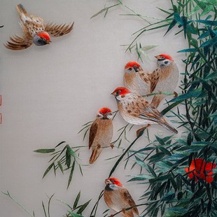 书房卧室客厅新刺绣装饰画手工苏绣颜柏龍鸟四条屏高端挂画