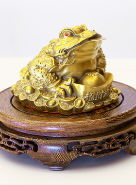鸡翅木金蟾实木圆底座三足蟾蜍店铺装饰客厅业招财木质托架